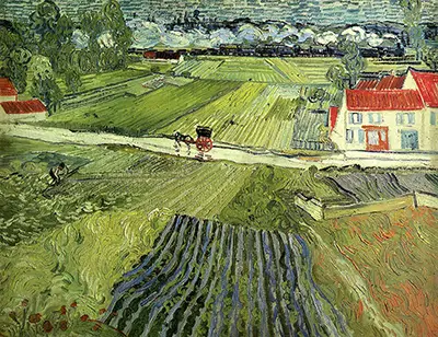 Landschaft mit Kutsche und Zug Vincent van Gogh